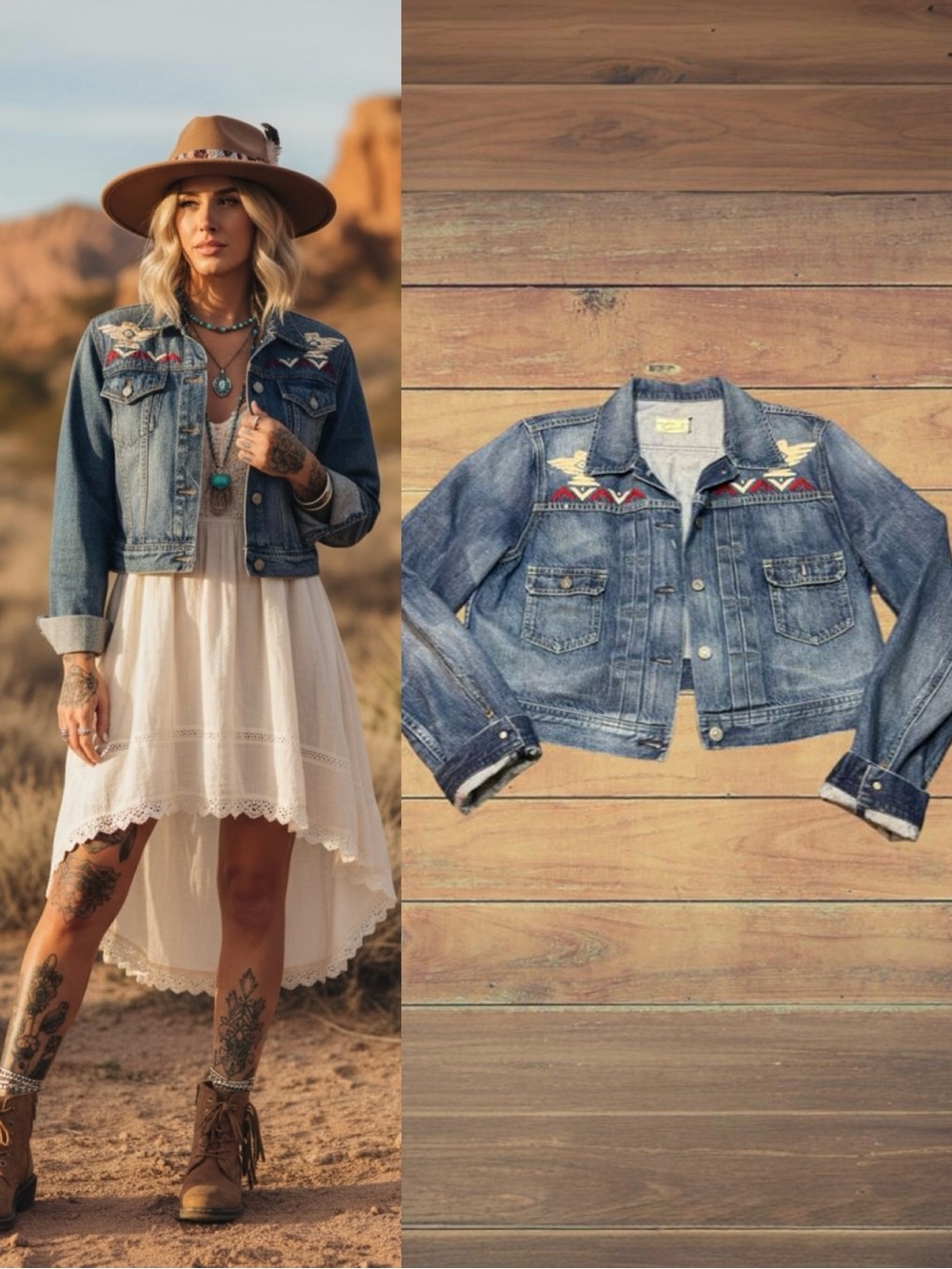 Denim & Supply Ralph Lauren Southwestern Aztec Embroidered Denim Jacket XL